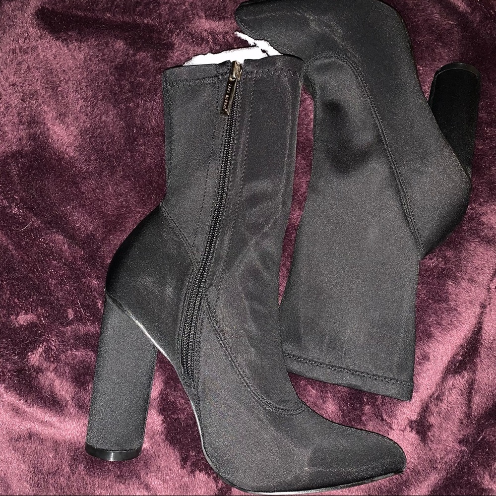 MISS LOLA black thick high heeled boots NEVER WORN.